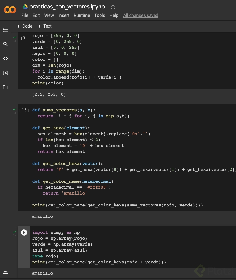 Suma de vectores en Python Platzi